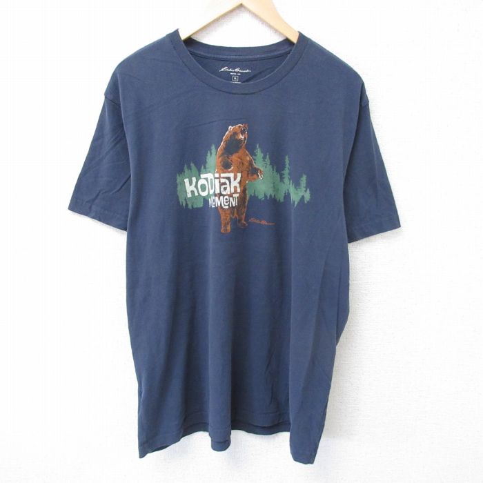 XL★古着 エディーバウアー 半袖 ブランド Tシャツ メンズ クマ 大きいサイズ コットン クルーネック 紺 ネイビー 25jun09 中古