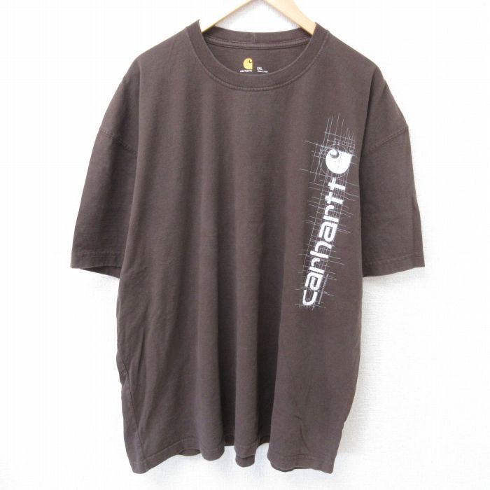 【50%OFF】XL★古着 カーハート Carhartt 半袖 ブランド Tシャツ メンズ 大きいサイズ コットン クルーネック こげ茶 ブラウン 25jun09 中古