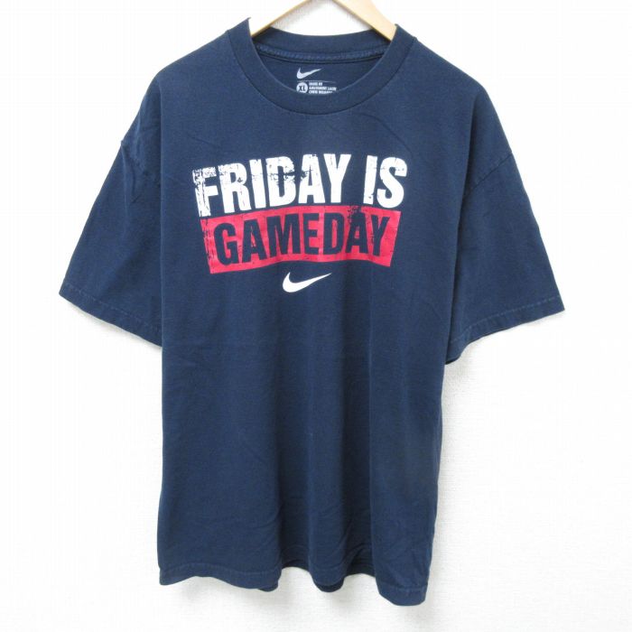 XL★古着 ナイキ NIKE 半袖 ブランド Tシャツ メンズ フライディ コットン クルーネック 紺 ネイビー 25jun09 中古