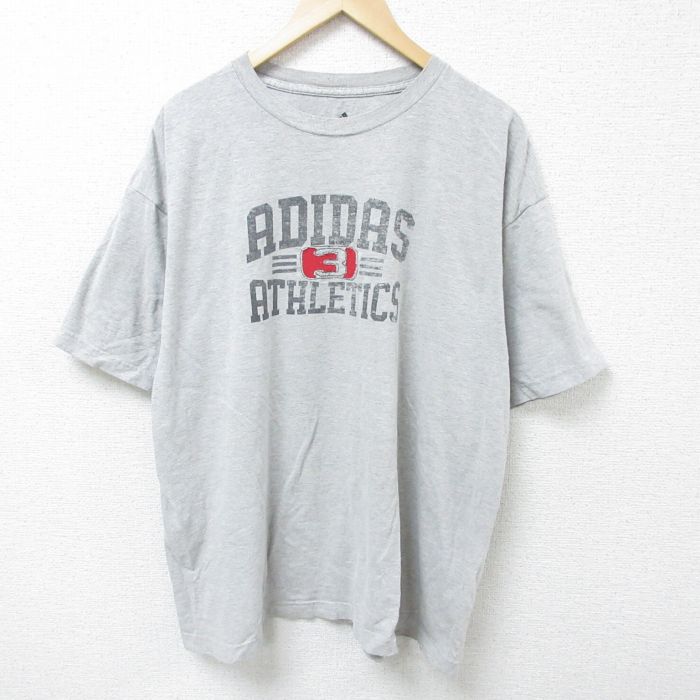 XL★古着 アディダス adidas 半袖 ブランド Tシャツ メンズ ビッグロゴ 大きいサイズ クルーネック グレー 霜降り 25jun09 中古