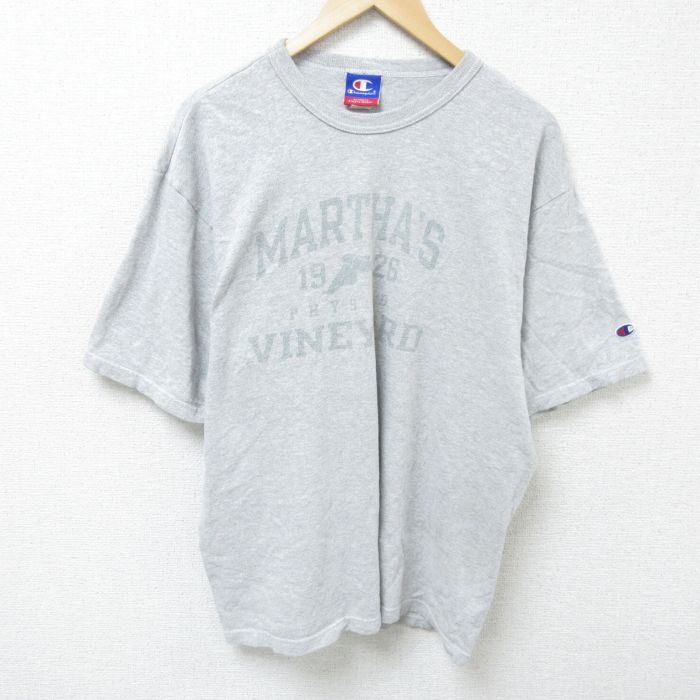 XL★古着 チャンピオン champion 半袖 ブランド Tシャツ メンズ マーザスヴィンヤード 大きいサイズ クルーネック グレー 霜降り 25jun09 中古