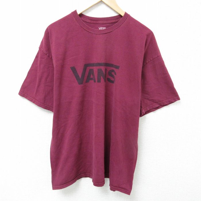 XL★古着 バンズ VANS 半袖 ブランド Tシャツ メンズ ビッグロゴ 大きいサイズ コットン クルーネック エンジ 25jun09 中古
