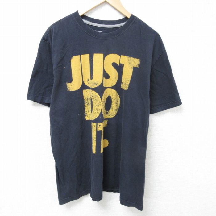 XL★古着 ナイキ NIKE 半袖 ブランド Tシャツ メンズ JUST DO IT 大きいサイズ コットン クルーネック 黒 ブラック 25jun09 中古