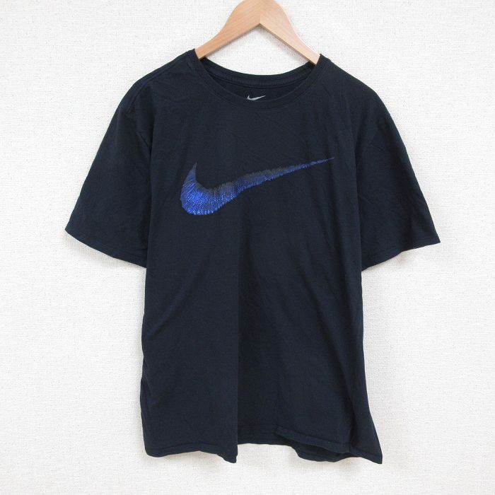XL★古着 ナイキ NIKE 半袖 ブランド Tシャツ メンズ ビッグロゴ 大きいサイズ コットン クルーネック 濃紺 ネイビー 25jun10 中古