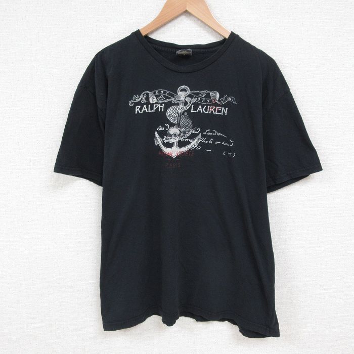 XL★古着 ラルフローレン Ralph Lauren 半袖 ブランド Tシャツ メンズ イカリ 大きいサイズ コットン クルーネック 黒 ブラック 25jun10 中古