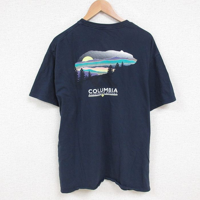 XL★古着 コロンビア COLUMBIA 半袖 ブランド Tシャツ メンズ 山 大きいサイズ コットン クルーネック 紺 ネイビー 25jun10 中古