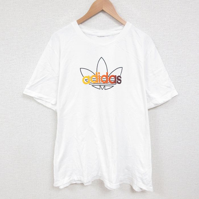 【50%OFF】XL★古着 アディダス adidas 半袖 ブランド Tシャツ メンズ ビッグロゴ リーフ トレフォイル 大きいサイズ コットン クルーネック 白 ホワイト 25jun10 中古