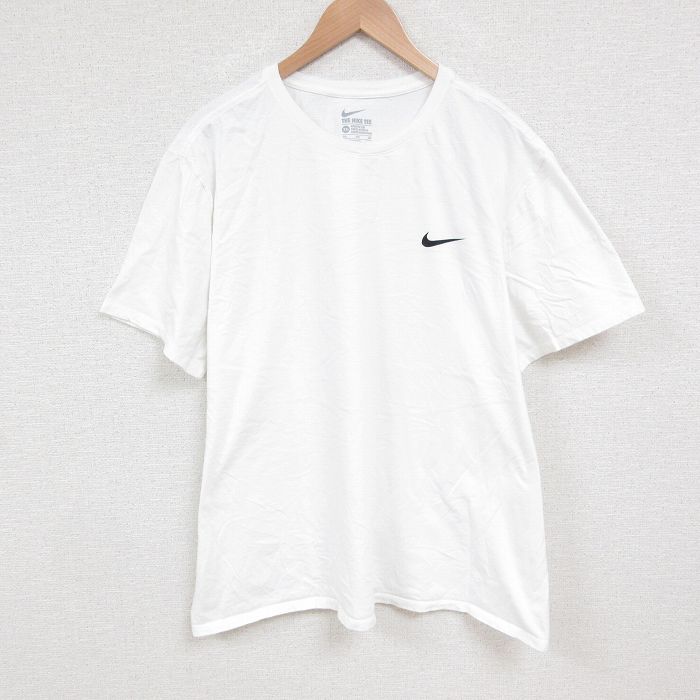 XL★古着 ナイキ NIKE 半袖 ブランド Tシャツ メンズ ワンポイントロゴ 大きいサイズ コットン クルーネック 白 ホワイト 25jun10 中古