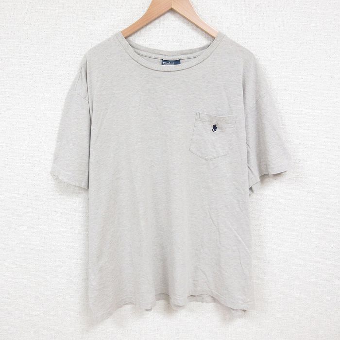 XL★古着 ラルフローレン Ralph Lauren 半袖 ブランド Tシャツ メンズ 90年代 90s ワンポイントロゴ 胸ポケット付き 大きいサイズ コットン クルーネック グレー 霜降り 25jun10 中古