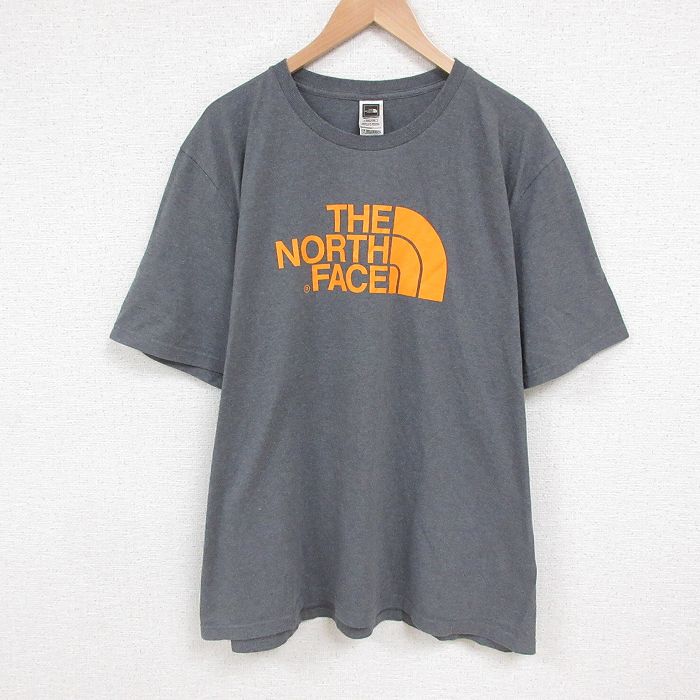 XL★古着 ノースフェイス THE NORTH FACE 半袖 ブランド Tシャツ メンズ ビッグロゴ 大きいサイズ クルーネック グレー 霜降り 【spe】 25jun10 中古