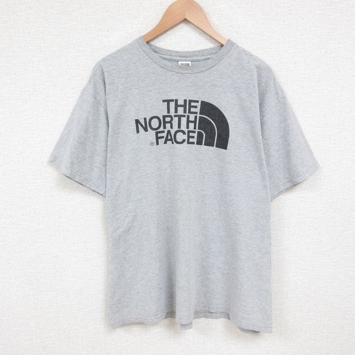 XL★古着 ノースフェイス THE NORTH FACE 半袖 ブランド Tシャツ メンズ ビッグロゴ 大きいサイズ クルーネック グレー 霜降り 25jun10 中古