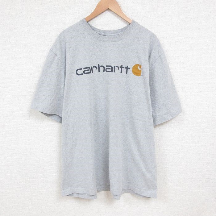 【50%OFF】XL★古着 カーハート Carhartt 半袖 ブランド Tシャツ メンズ ビッグロゴ 大きいサイズ クルーネック グレー 霜降り 【spe】 25jun10 中古