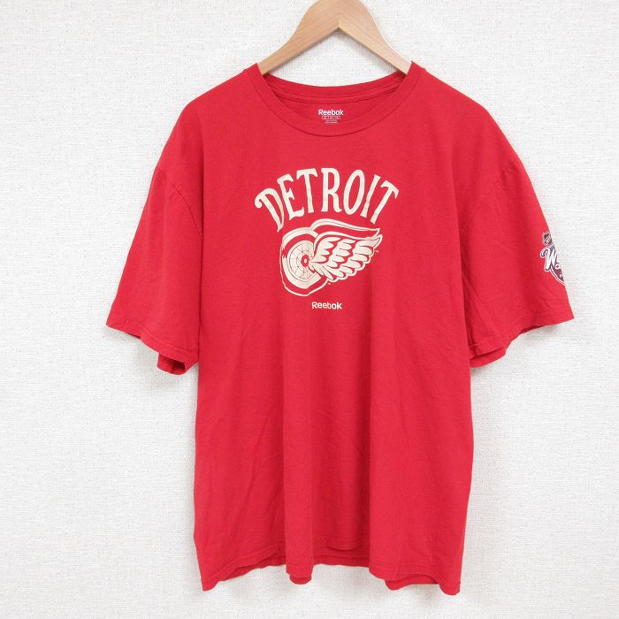 【50%OFF】XL★古着 リーボック REEBOK 半袖 ブランド Tシャツ メンズ NHL デトロイトレッドウィングス 大きいサイズ コットン クルーネック 赤 レッド アイスホッケー 25jun10 中古