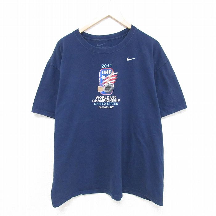 XL★古着 ナイキ NIKE 半袖 ブランド Tシャツ メンズ チャンピオンシップ 大きいサイズ コットン クルーネック 紺 ネイビー 25jun16 中古