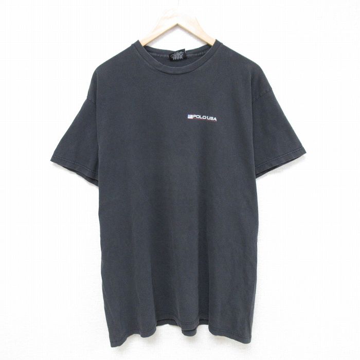 XL★古着 ラルフローレン Ralph Lauren ポロジーンズ 半袖 ブランド Tシャツ メンズ 星条旗 コットン クルーネック 黒 ブラック 25jun16 中古