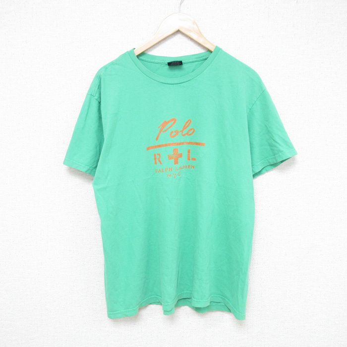 L★古着 ラルフローレン Ralph Lauren 半袖 ブランド Tシャツ メンズ 90年代 90s コットン クルーネック 薄緑 グリーン 【spe】 25jun16 中古