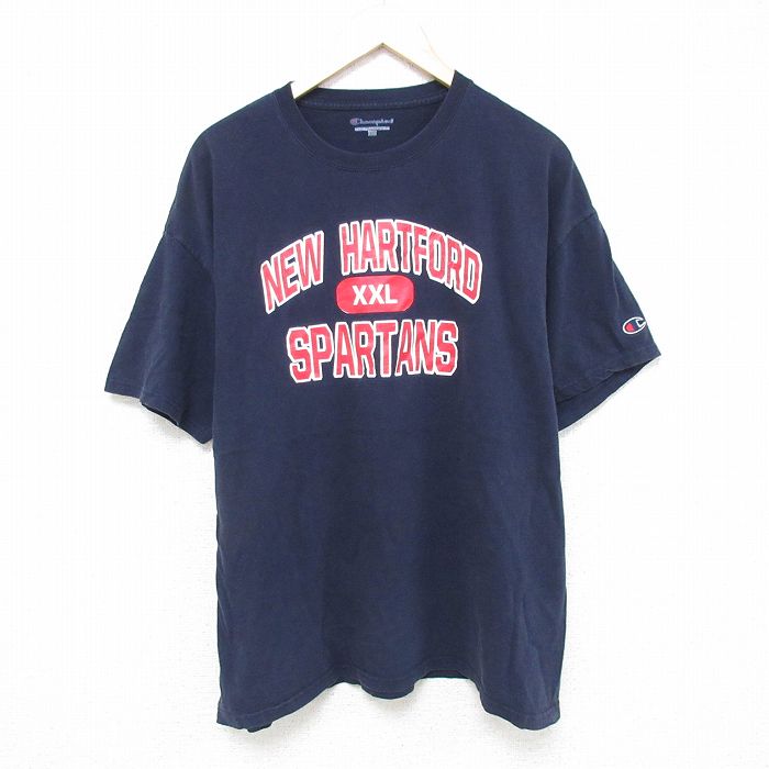 【50%OFF】XL★古着 チャンピオン champion 半袖 ブランド Tシャツ メンズ スパルタンズ コットン クルーネック 紺 ネイビー 25jun16 中古