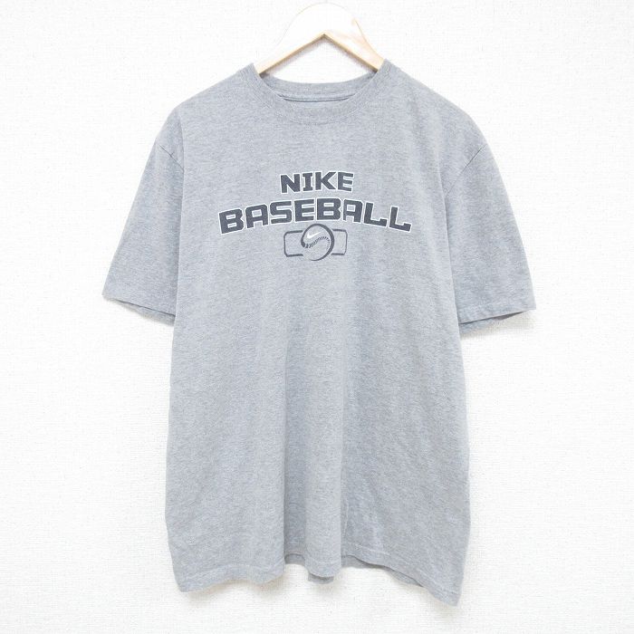 XL★古着 ナイキ NIKE 半袖 ブランド Tシャツ メンズ バスケットボール クルーネック グレー 霜降り 25jun16 中古