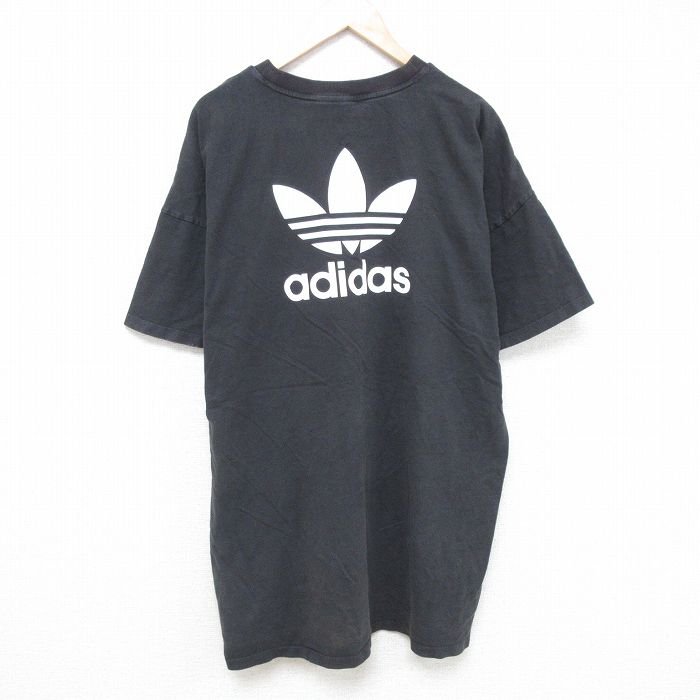 【20%OFF】XL★古着 アディダス adidas 半袖 ブランド Tシャツ メンズ ビッグロゴ リーフトレフォイル 大きいサイズ ロング丈 コットン クルーネック 黒 ブラック 25jun16 中古