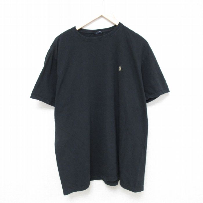 XL★古着 ラルフローレン Ralph Lauren 半袖 ブランド Tシャツ メンズ ワンポイントロゴ 大きいサイズ クルーネック 黒 ブラック 25jun16 中古