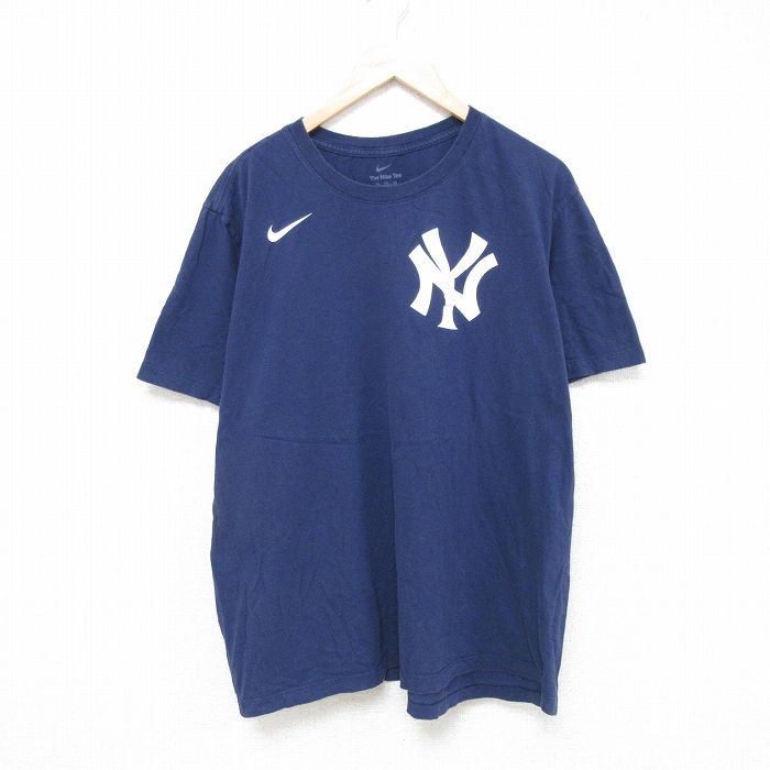 XL★古着 ナイキ NIKE 半袖 ブランド Tシャツ メンズ MLB ニューヨークヤンキース ゲリットコール 45 大きいサイズ クルーネック 紺 ネイビー メジャーリーグ ベースボール 野球 25jun16 中古