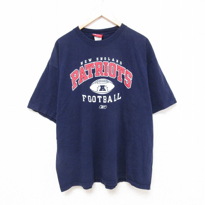 XL★古着 リーボック REEBOK 半袖 ブランド Tシャツ メンズ NFL ニューイングランドペイトリオッツ 大きいサイズ コットン クルーネック 紺 ネイビー アメフト スーパーボウル 25jun18 中古