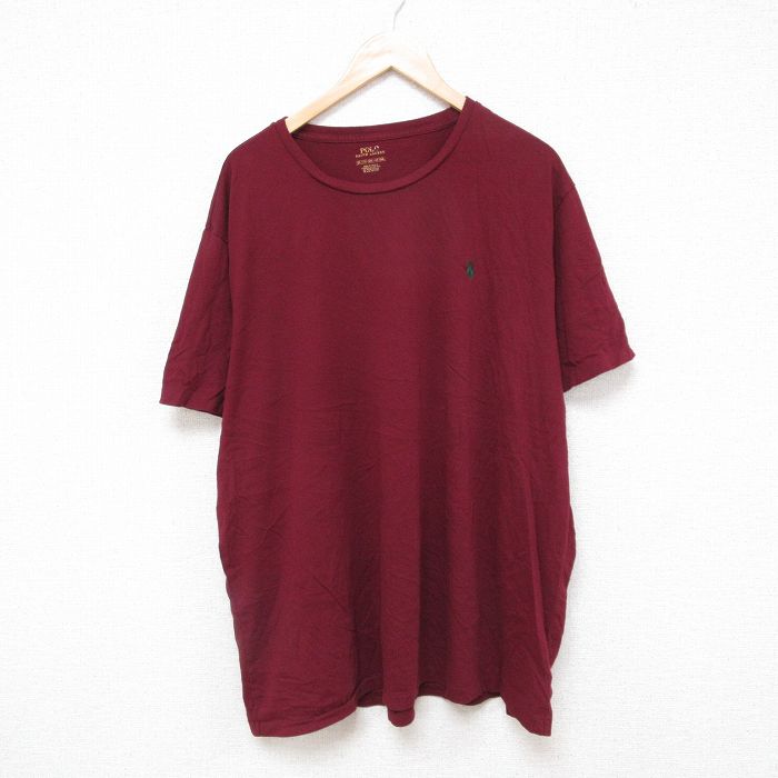 XL★古着 ラルフローレン Ralph Lauren 半袖 ブランド Tシャツ メンズ ワンポイントロゴ 大きいサイズ コットン クルーネック エンジ 25jun18 中古