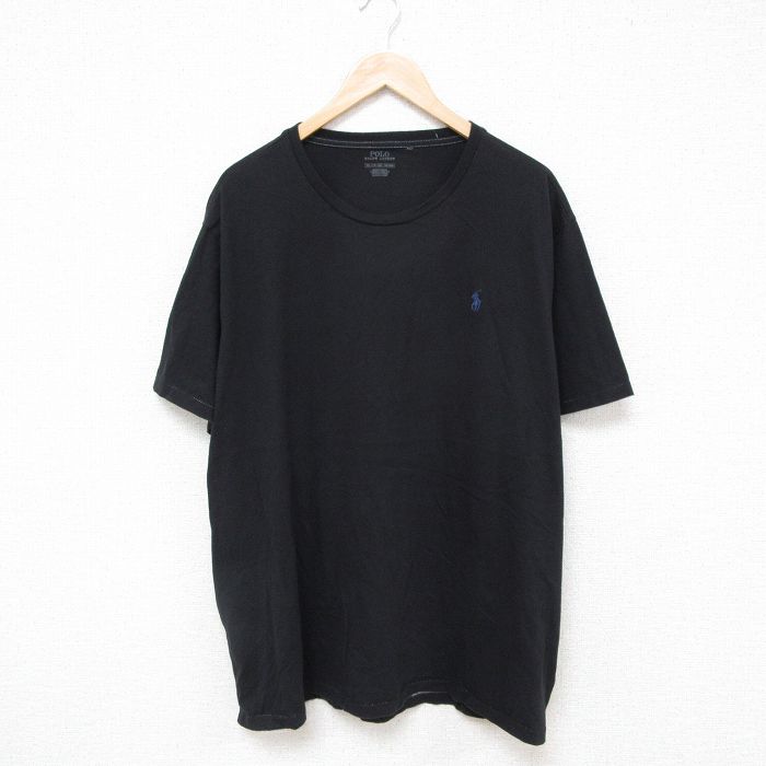 XL★古着 ラルフローレン Ralph Lauren 半袖 ブランド Tシャツ メンズ ワンポイントロゴ 大きいサイズ コットン クルーネック 黒 ブラック 25jun18 中古