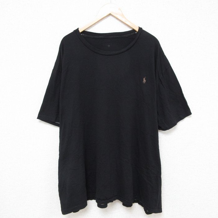 XL★古着 ラルフローレン Ralph Lauren 半袖 ブランド Tシャツ メンズ ワンポイントロゴ 大きいサイズ コットン クルーネック 黒 ブラック 25jun18 中古