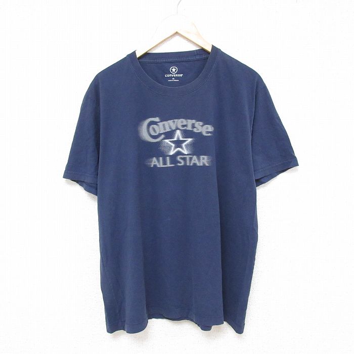 XL★古着 コンバース 半袖 ブランド Tシャツ メンズ オールスター コットン クルーネック 紺 ネイビー 25jun18 中古