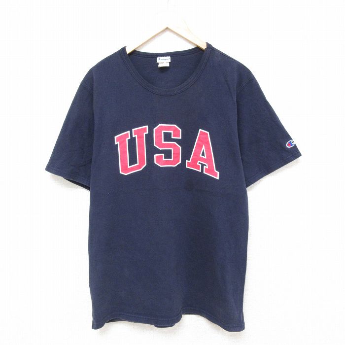 チャンピオン 半袖Tシャツ USAロゴ ネイビー L | 古着