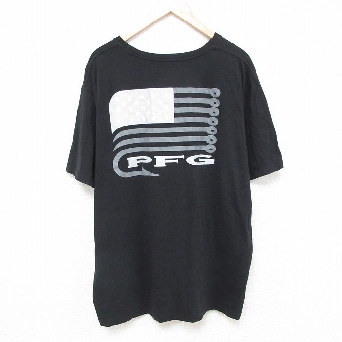 XL★古着 コロンビア COLUMBIA 半袖 ブランド Tシャツ メンズ PFG 大きいサイズ コットン クルーネック 黒 ブラック 25jun18 中古