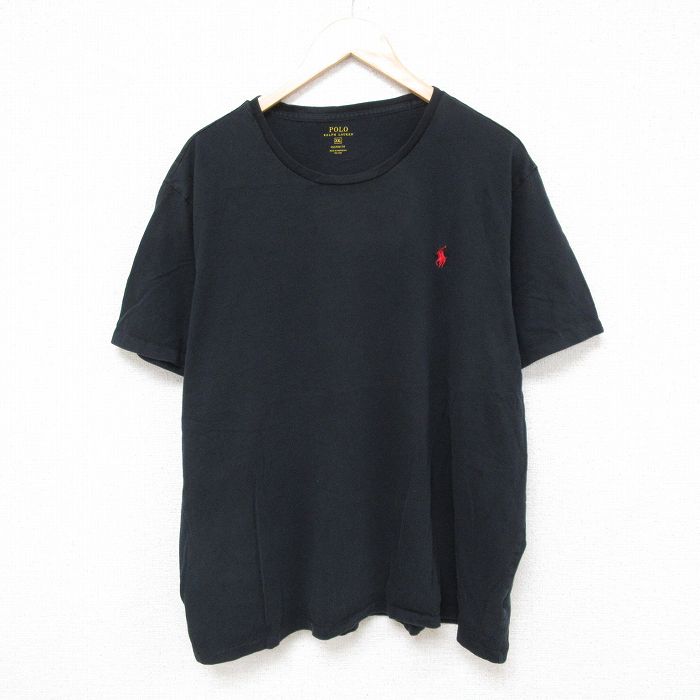 XL★古着 ラルフローレン Ralph Lauren 半袖 ブランド Tシャツ メンズ ワンポイントロゴ 大きいサイズ コットン クルーネック 黒 ブラック 25jun18 中古