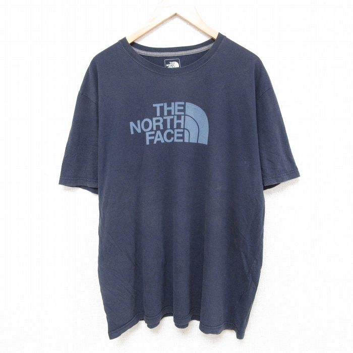【50%OFF】XL★古着 ノースフェイス THE NORTH FACE 半袖 ブランド Tシャツ メンズ ビッグロゴ 大きいサイズ コットン クルーネック 紺 ネイビー 25jun18 中古