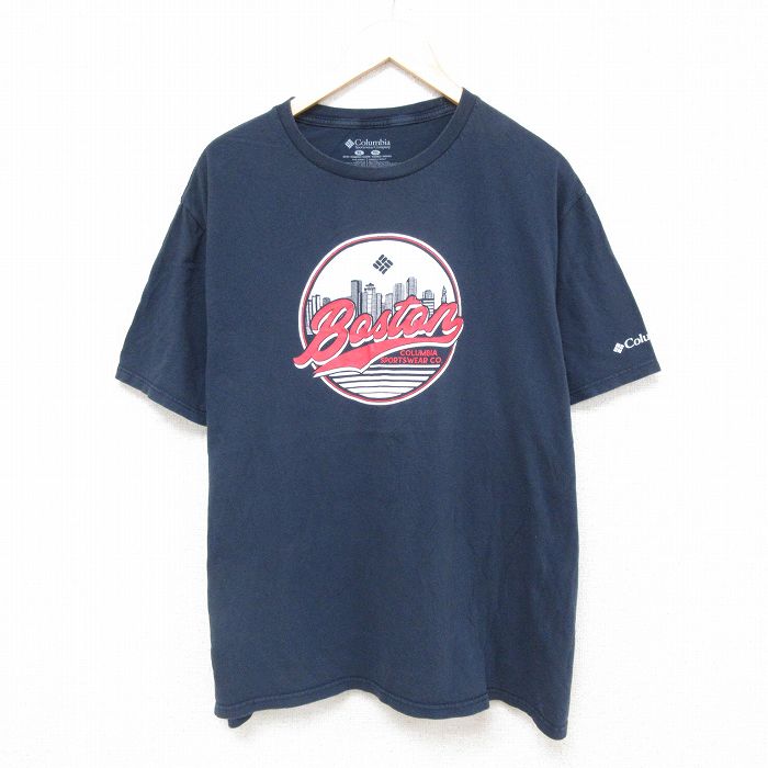 XL★古着 コロンビア COLUMBIA 半袖 ブランド Tシャツ メンズ ボストン コットン クルーネック 紺 ネイビー 25jun18 中古