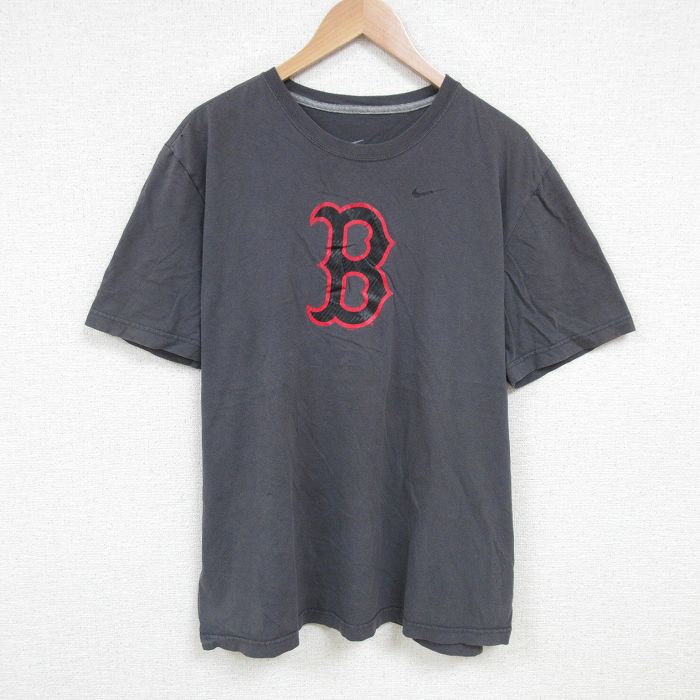 XL★古着 ナイキ NIKE 半袖 ブランド Tシャツ メンズ B コットン クルーネック 濃グレー 25jun19 中古