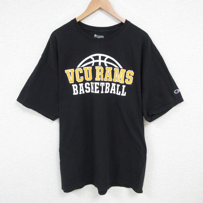 XL★古着 チャンピオン champion 半袖 ブランド Tシャツ メンズ バスケットボール 大きいサイズ コットン クルーネック 黒 ブラック 25jun19 中古