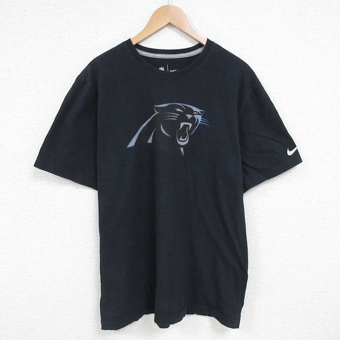 XL★古着 ナイキ NIKE 半袖 ブランド Tシャツ メンズ NFL カロライナパンサーズ キャムニュートン 1 コットン クルーネック 黒 ブラック アメフト スーパーボウル 25jun19 中古