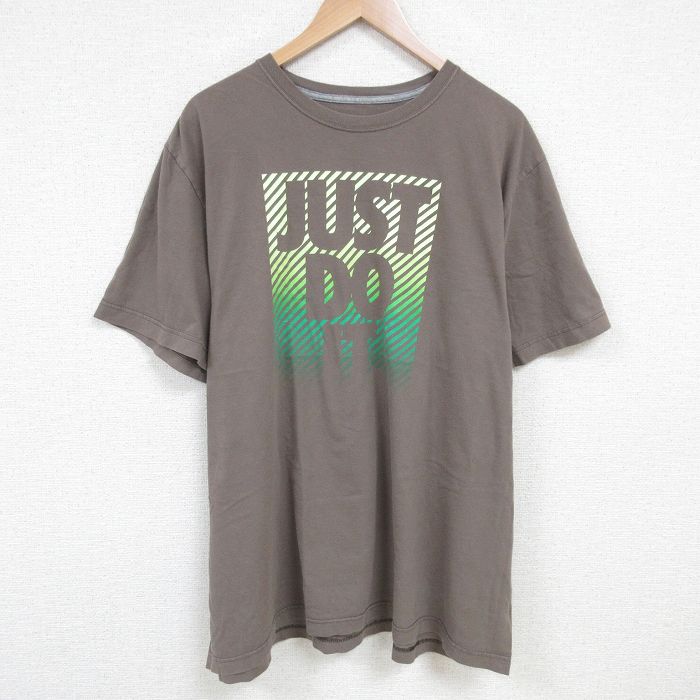 XL★古着 ナイキ NIKE 半袖 ブランド Tシャツ メンズ JUST DO IT 大きいサイズ コットン クルーネック 薄茶 ブラウン 【spe】 25jun19 中古