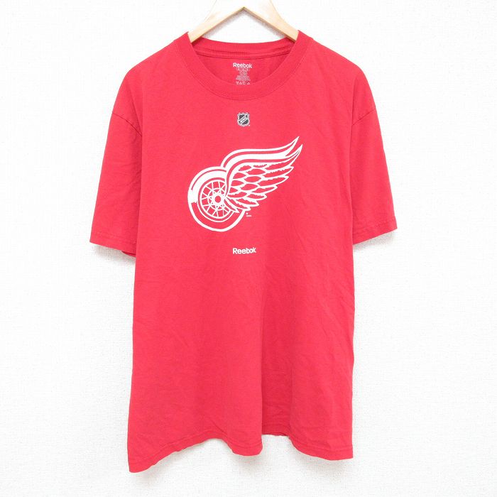 XL★古着 リーボック REEBOK 半袖 ブランド Tシャツ メンズ NHL デトロイトレッドウィングス 大きいサイズ コットン クルーネック 赤 レッド アイスホッケー 25jun19 中古