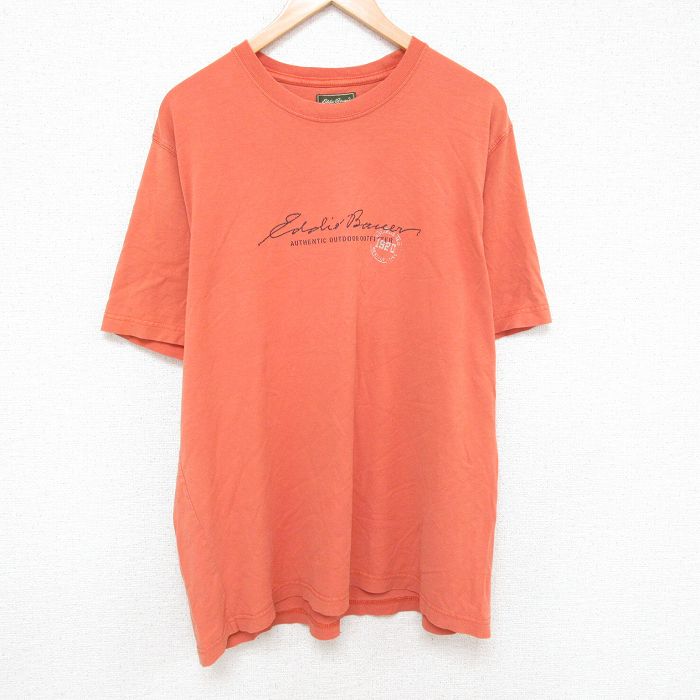 【50%OFF】XL★古着 エディーバウアー 半袖 ブランド Tシャツ メンズ ビッグロゴ 大きいサイズ コットン クルーネック オレンジ 25jun19 中古