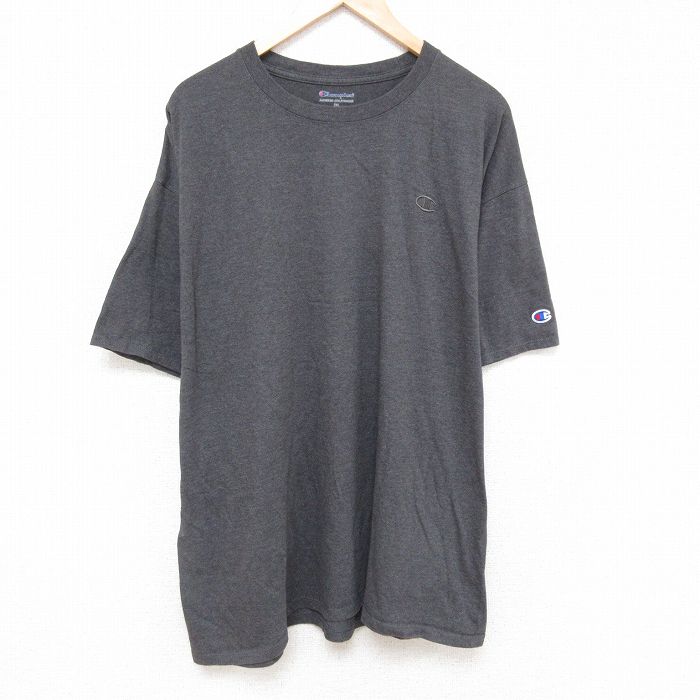 XL★古着 チャンピオン champion 半袖 ブランド Tシャツ メンズ ワンポイントロゴ 大きいサイズ クルーネック 濃グレー 霜降り 25jun19 中古
