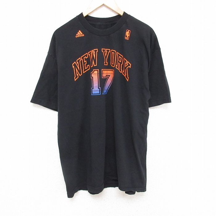 XL★古着 アディダス adidas 半袖 ブランド Tシャツ メンズ NBA ニューヨークニックス ジェレミーリン 17 バスケットボール 大きいサイズ コットン クルーネック 黒 ブラック 25jun19 中古
