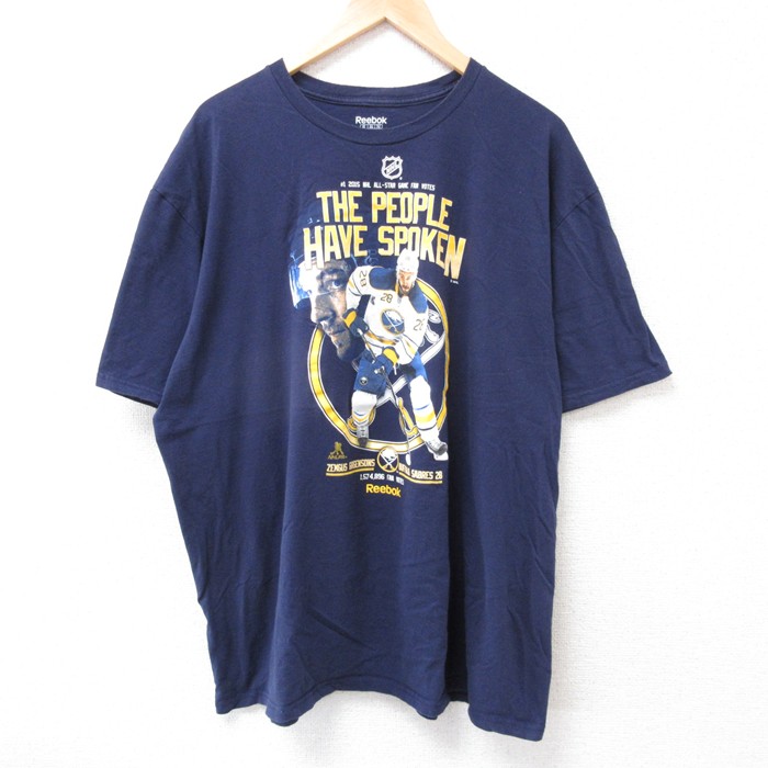XL★古着 リーボック REEBOK 半袖 ブランド Tシャツ メンズ NHL バッファローセイバーズ 大きいサイズ コットン クルーネック 紺 ネイビー アイスホッケー 25jul18 中古
