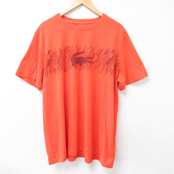 【50%OFF】XL★古着 ラコステ 半袖 ブランド Tシャツ メンズ ビッグロゴ 大きいサイズ クルーネック オレンジ 25jul18 中古