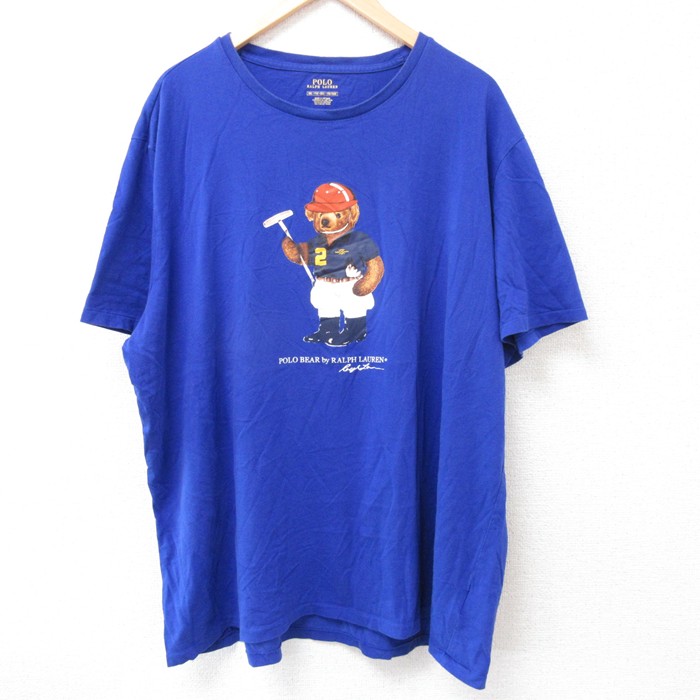 XL★古着 ラルフローレン Ralph Lauren 半袖 ブランド Tシャツ メンズ ポロベア 大きいサイズ コットン クルーネック 青 ブルー 25jul18 中古