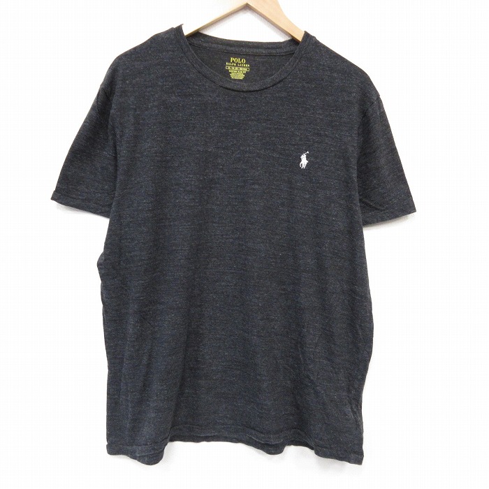 XL★古着 ラルフローレン 半袖 ブランド Tシャツ メンズ ワンポイントロゴ 大きいサイズ コットン クルーネック ブラック 霜降り 26jul06