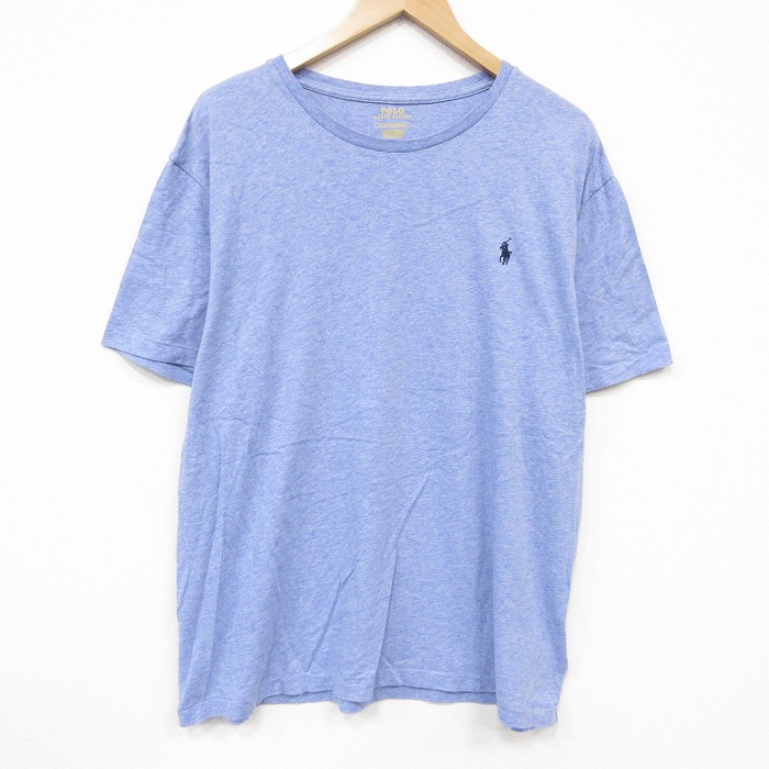 XL★古着 ラルフローレン 半袖 ブランド Tシャツ メンズ ワンポイントロゴ 大きいサイズ コットン クルーネック ライトブルー 霜降り 26jul06