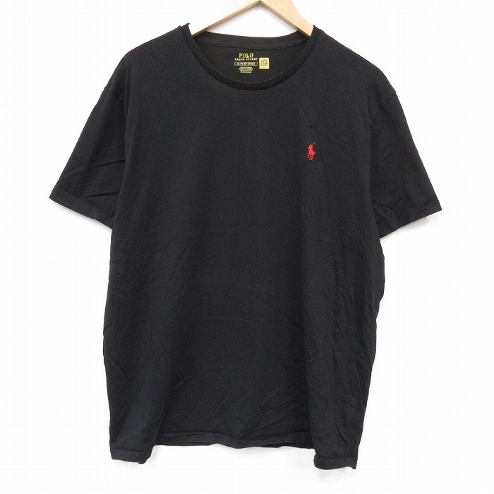XL★古着 ラルフローレン 半袖 ブランド Tシャツ メンズ ワンポイントロゴ 大きいサイズ コットン クルーネック ブラック 26jul06