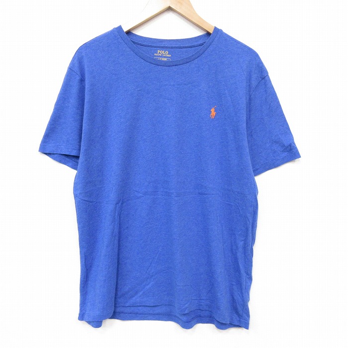 XL★古着 ラルフローレン 半袖 ブランド Tシャツ メンズ ワンポイントロゴ コットン クルーネック ブルー 霜降り 26jul06